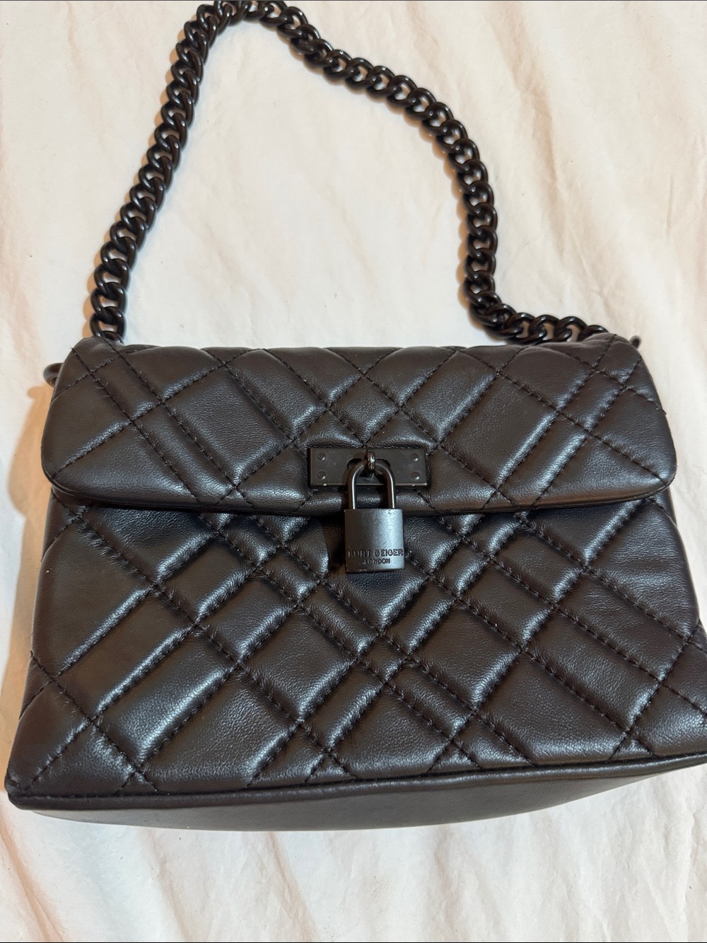 Kurt Geiger Black Quilted Shoulder Bag with Chain